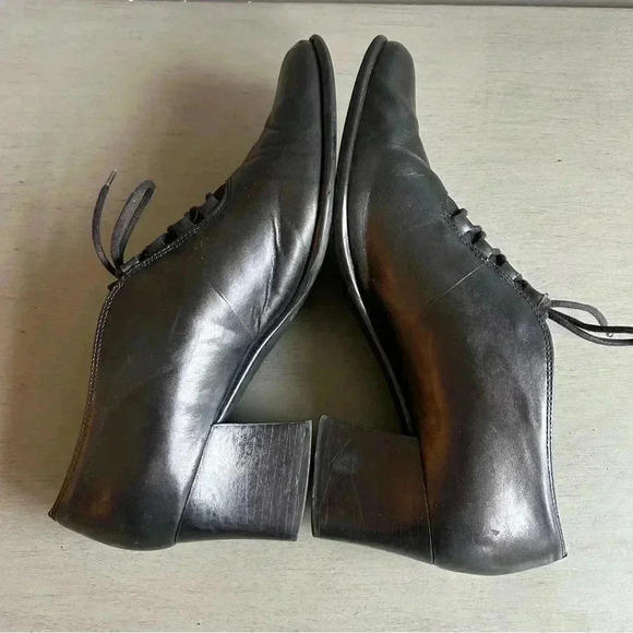 Jennifer Moore Leather Pointed Toe Lace Up Black Block Heels Women Size 9 Brazil - Picture 10 of 14